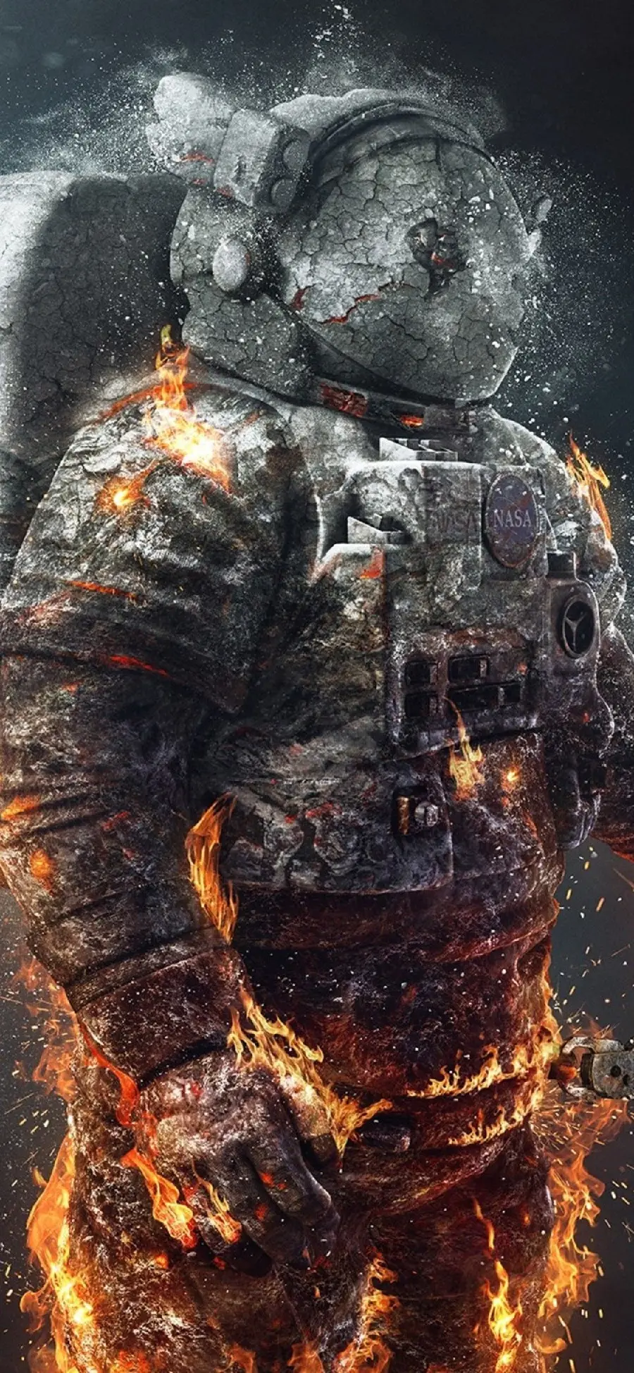 Download an exceptional graphic image of an astronaut in fire and ash in HD quality for your phone 