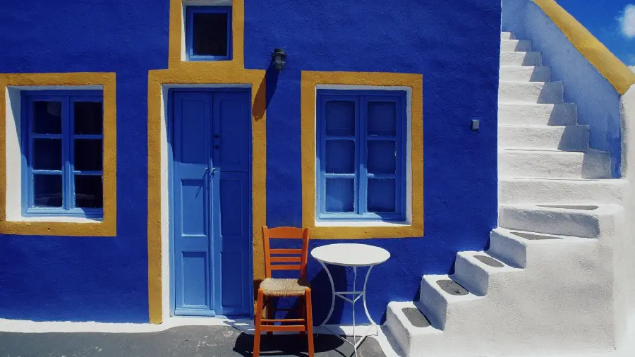 The Latest Spirited Image of the Blue Staircases and Doors and Windows in Santorini