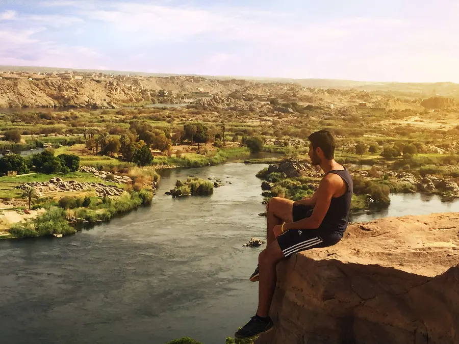 Special view of a tourist watching the Nile River from above