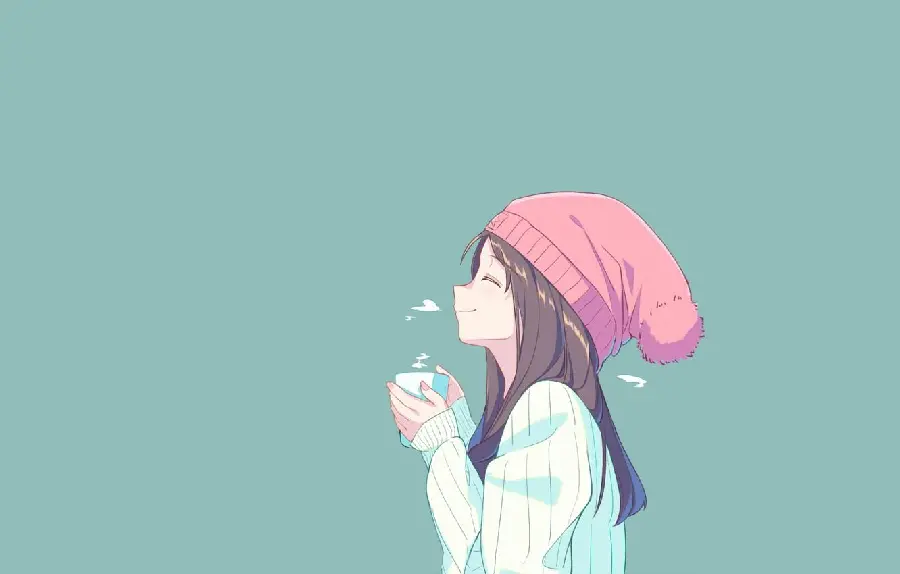 Lovely graphic wallpaper of a girl drinking tea
