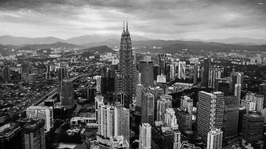 A fantasy black and white photo of a city view with movement