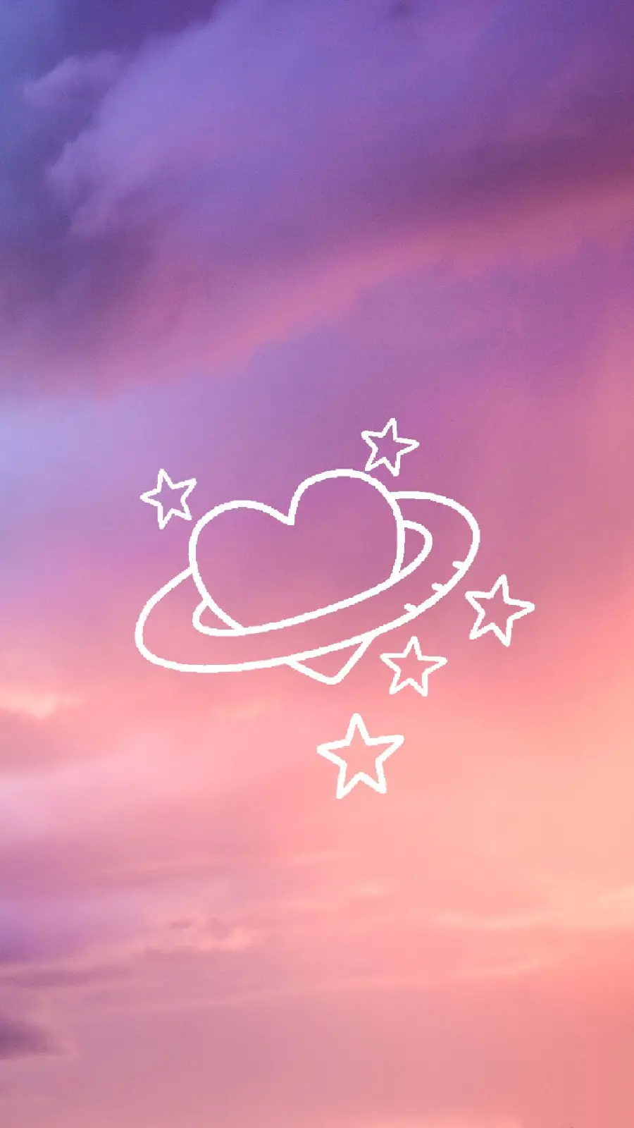 Awesome digital wallpaper of hearts, orbits and geometric stars with a beautiful sky background