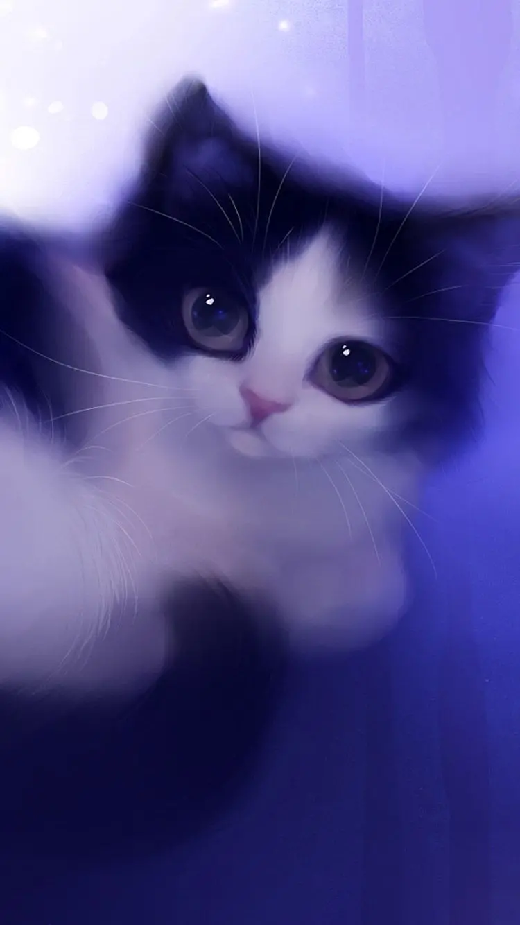 Cute girly background with cute little cat design with purple theme for phone