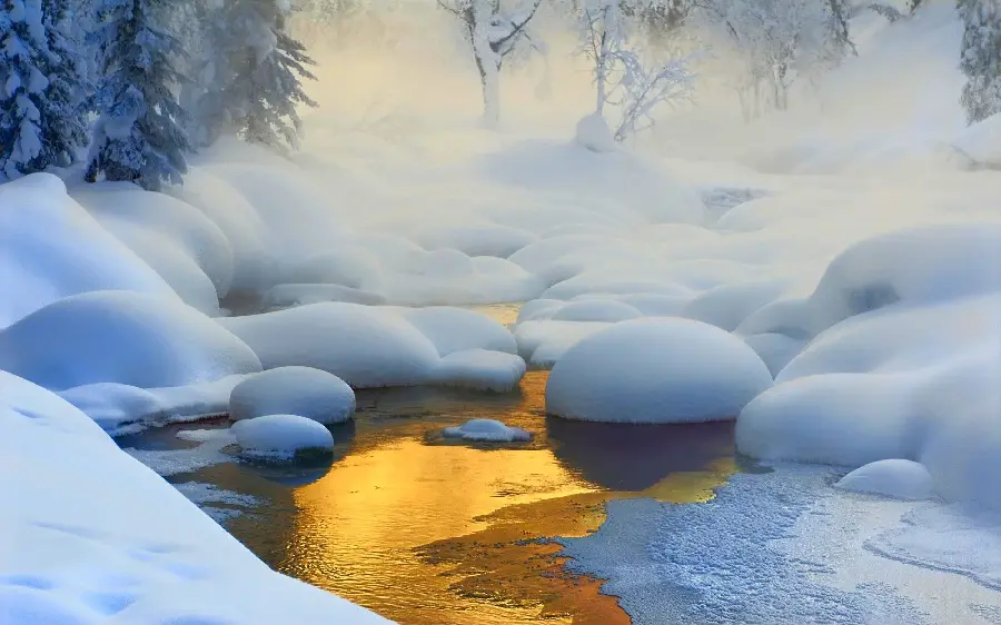 A brilliant and ideal background of a small snowy lake in Siberia