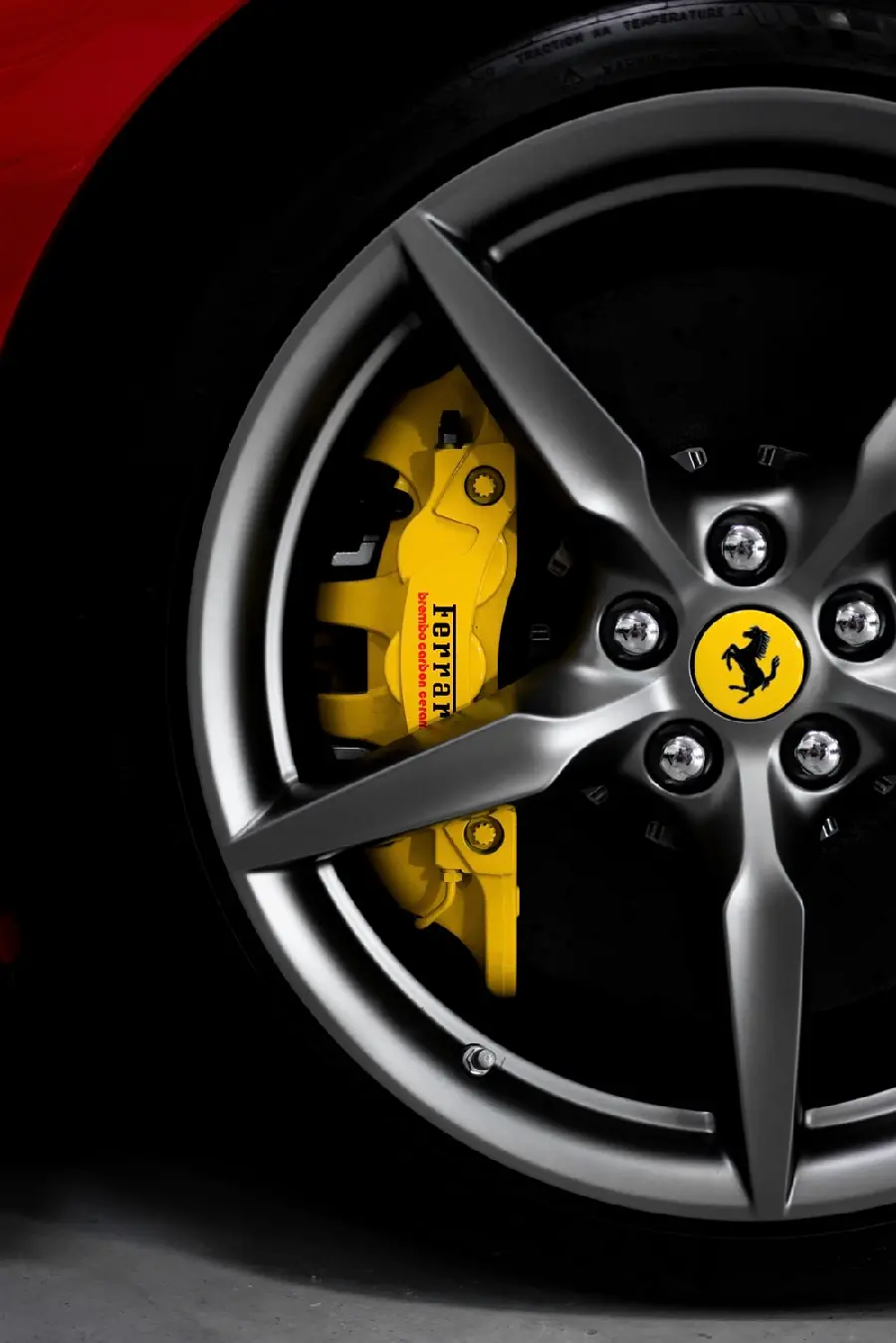 Awesome background of Ferrari wheel rims in yellow and black