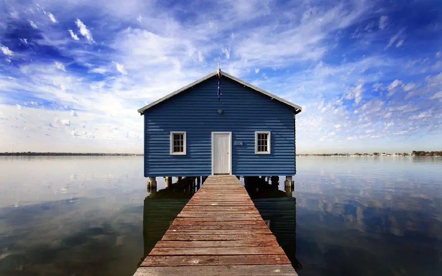  Vector images of a single incredible nature landscape of a bridge with a cold house on the water and a beautiful cloudy sky