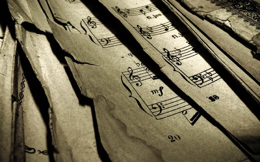 Unique wallpaper of old music notes for Windows 12