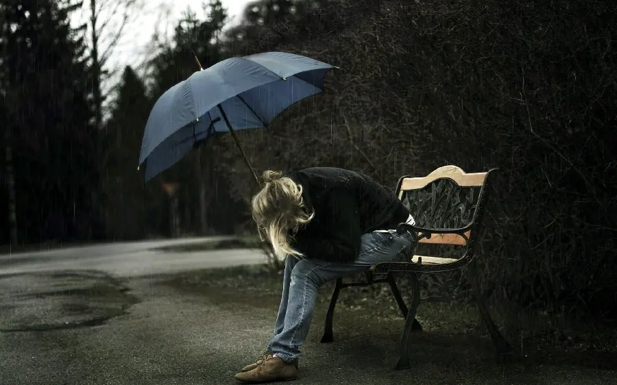 Background of a lonely girl under the sad rain for desktop 