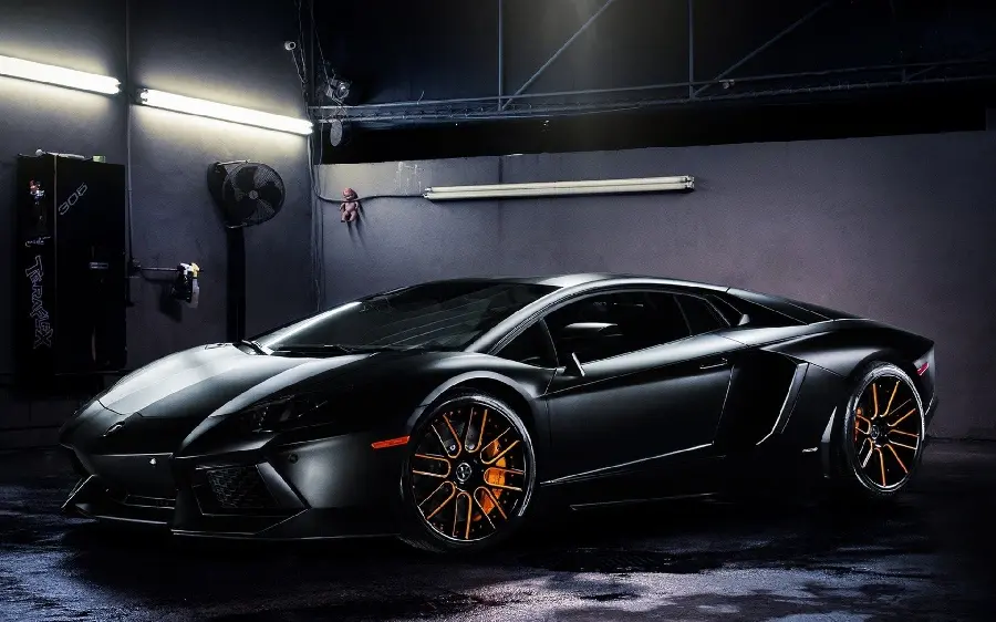 The most cool background of the Lamborghini Gallardo model in a special black color