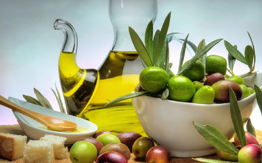 Spectacular background of olive oil and fruits Interesting 