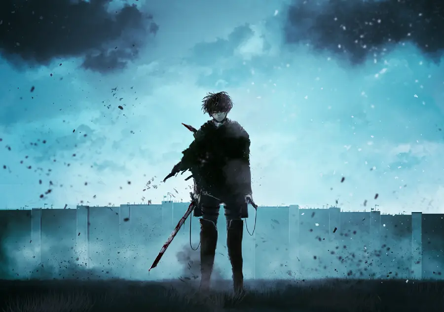 Download HD wallpaper of Captain Levi with a blue theme