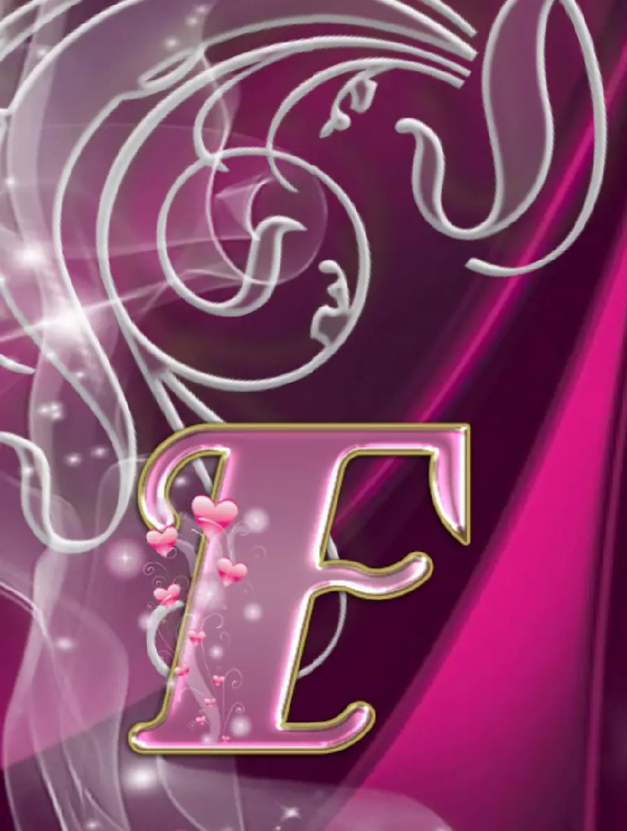 Magical fantasy poster with beautiful white stripes and burgundy background and a pink F with a small heart