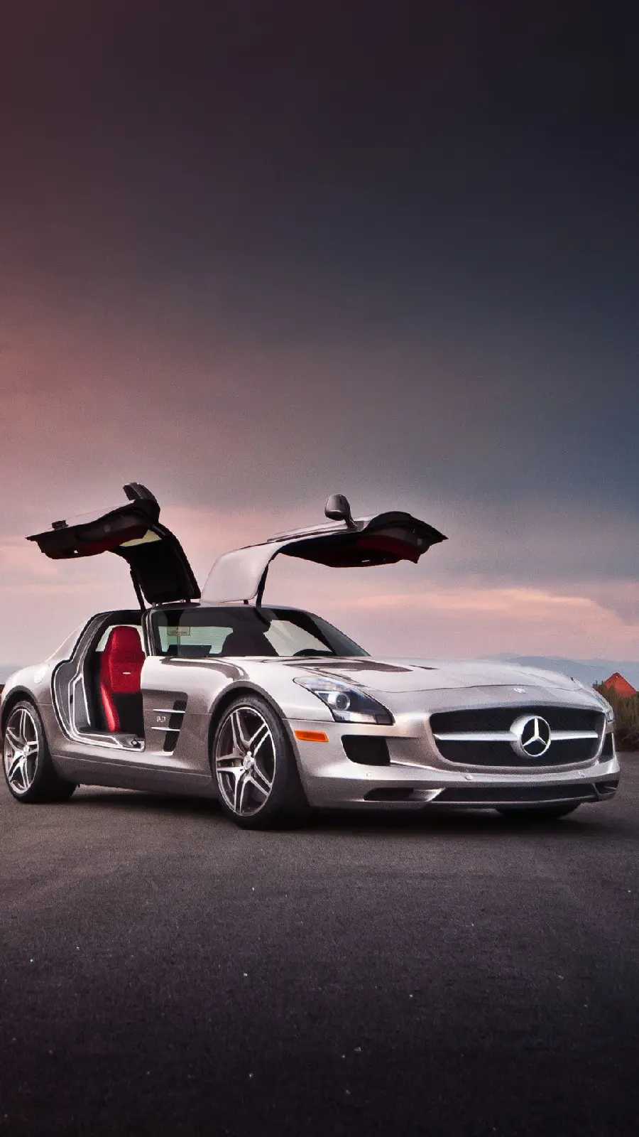 HD quality background of a beautiful Mercedes-Benz with a red seat on an asphalt road
