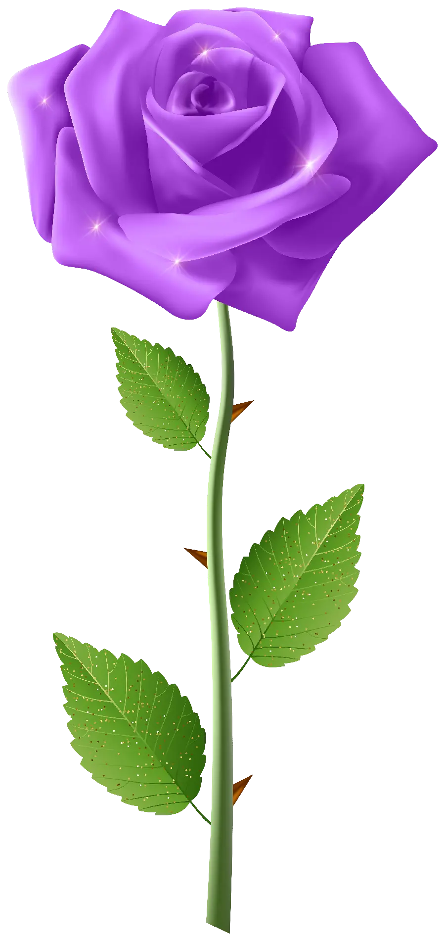 A large, colorful fantasy poster of a purple rose with three leaves and a blade