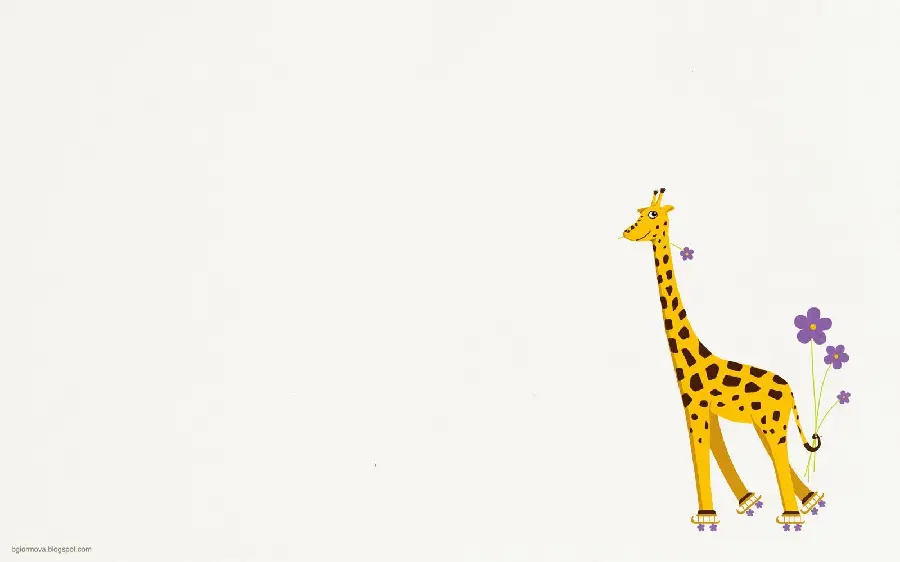 The latest bright wallpaper with a mischievous giraffe with purple flowers for Windows 10 and 11