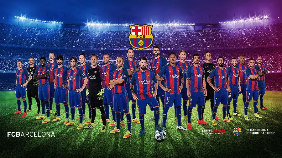 HD wallpaper of Barcelona players together in a neat arrangement