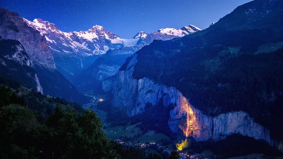 Sparkling mountain nature with a blue color theme for poster printing 