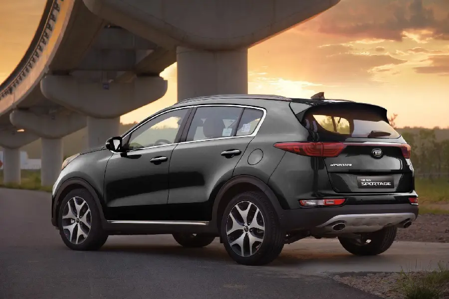 New and interesting background of the Kia Sportage car in black