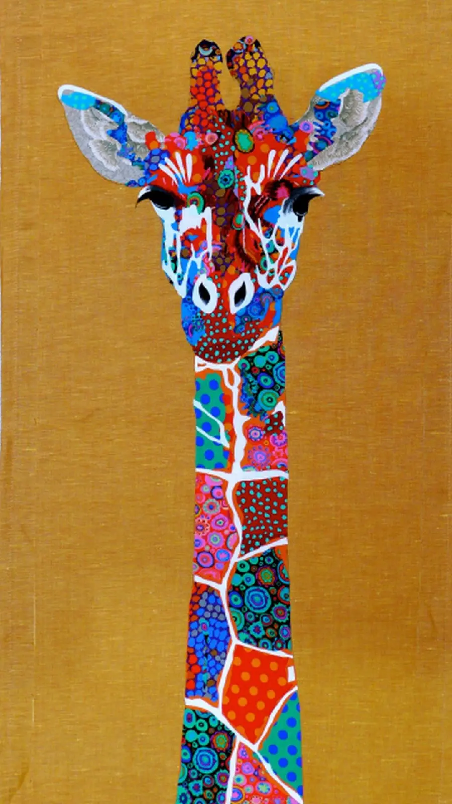 A very special and spectacular background photo of a colorful giraffe on a warm background with special HD quality for mobile