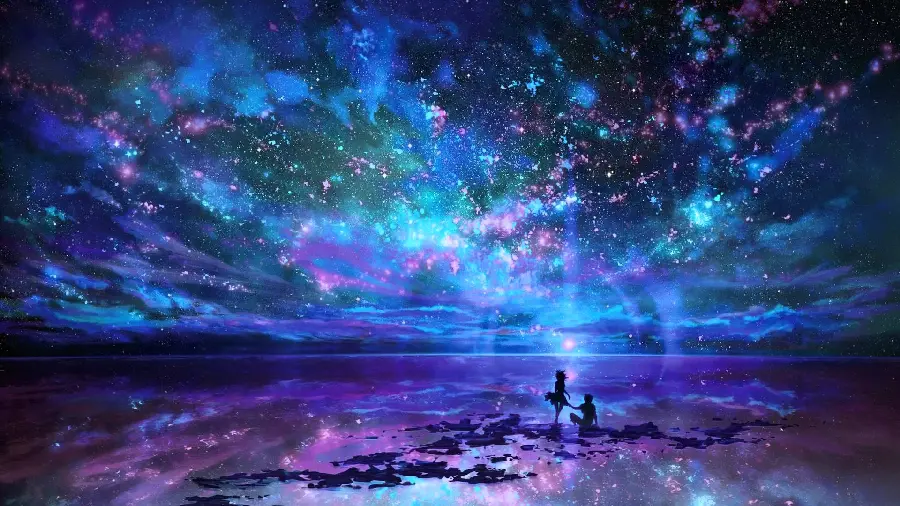  Download the background image of the romantic video game scene in the starry night sky in 4K quality