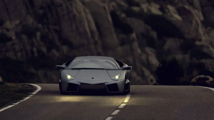 Beautiful black Lamborghini Runton background driving on asphalt road