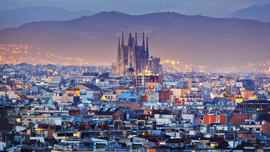 A background image of the famous city and church of La Sagrada Familia in the city of Barcelona in HD quality