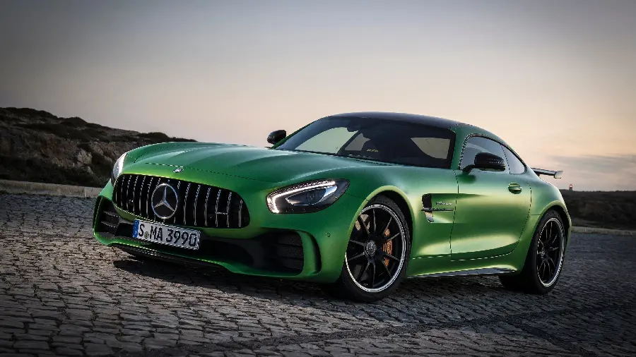 The latest green Mercedes-Benz model with full quality suitable for tablets on the pavement