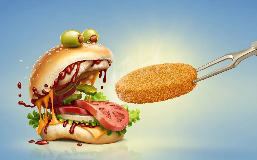 Download funny graphic photo of hungry hamburger in 8K quality