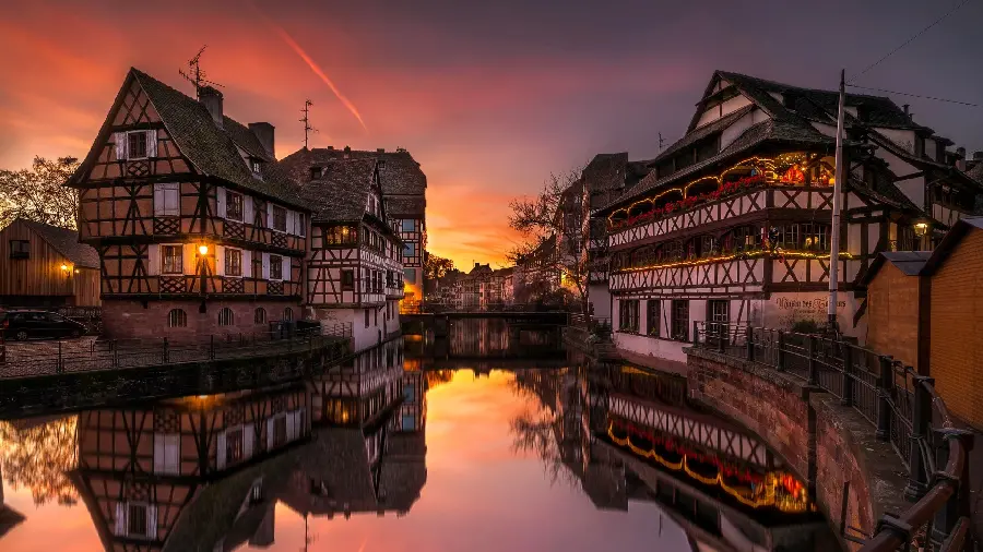 Beautiful HD quality background of beautiful and new similar buildings by the river