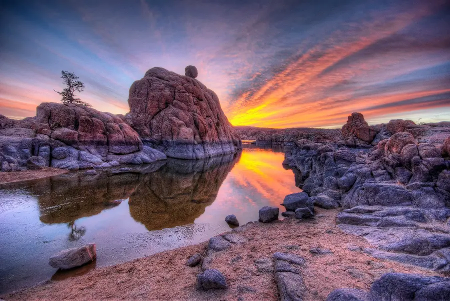 A spectacular wallpaper of a magical sunset view at the sea in 8k quality