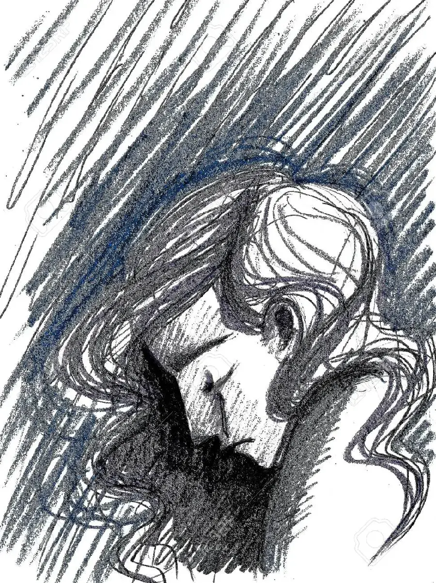 A spectacular vector photo of a sad and lonely girl for a drawing template 