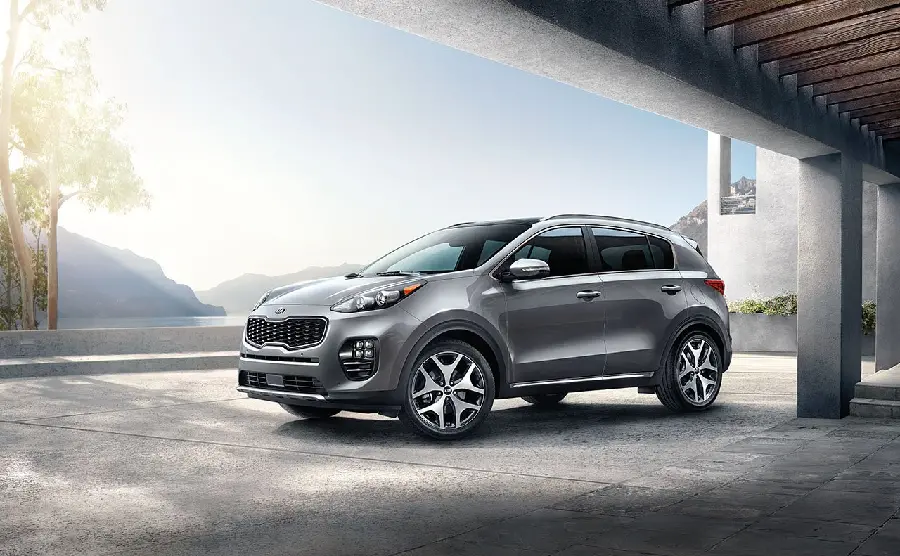 Special and shiny Kia Sportage in black from an artistic perspective