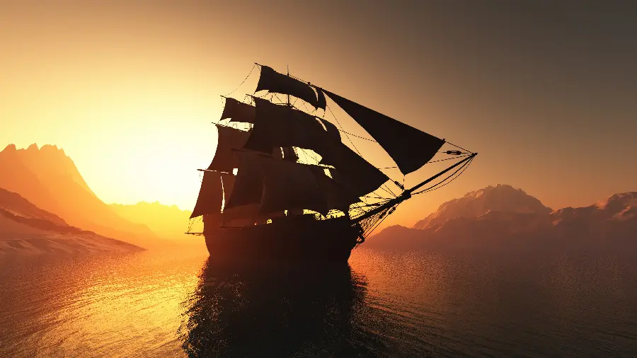Landscape Enchanting of the huge ship along the sunset 
