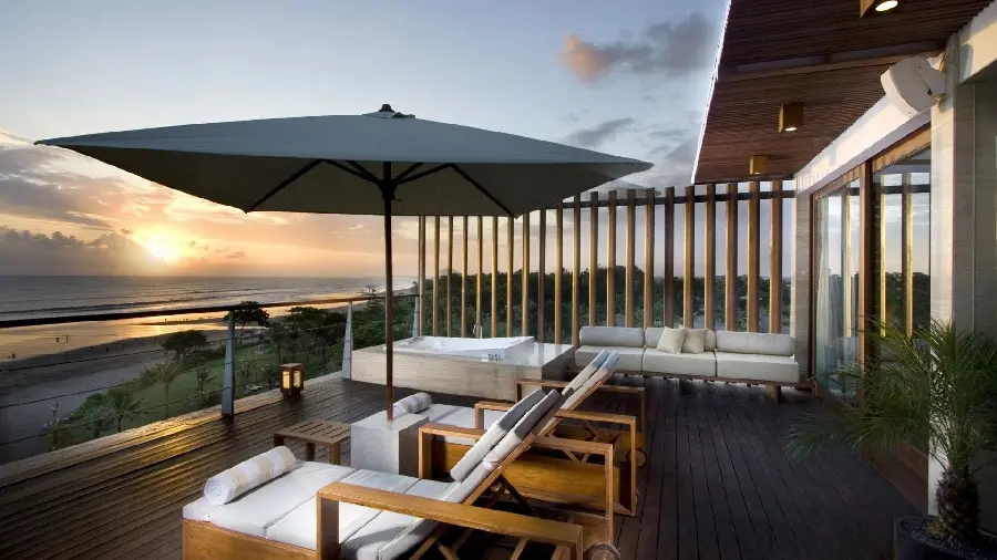 Clean vector of the sunny beach house villa with a new style at sunset in hd quality