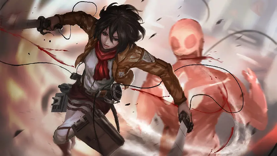Cool computer wallpaper of Mikasa Ackerman's fight in Full HD quality 