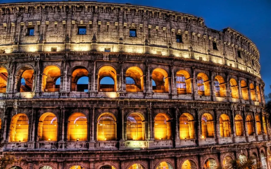 Profile photo of the most popular historical monument of the Roman Empire, the Colosseum, with its bright lights