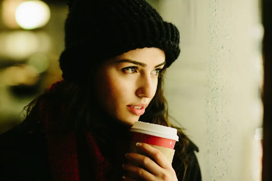 The latest photo of a special girl drinking coffee in 8k quality
