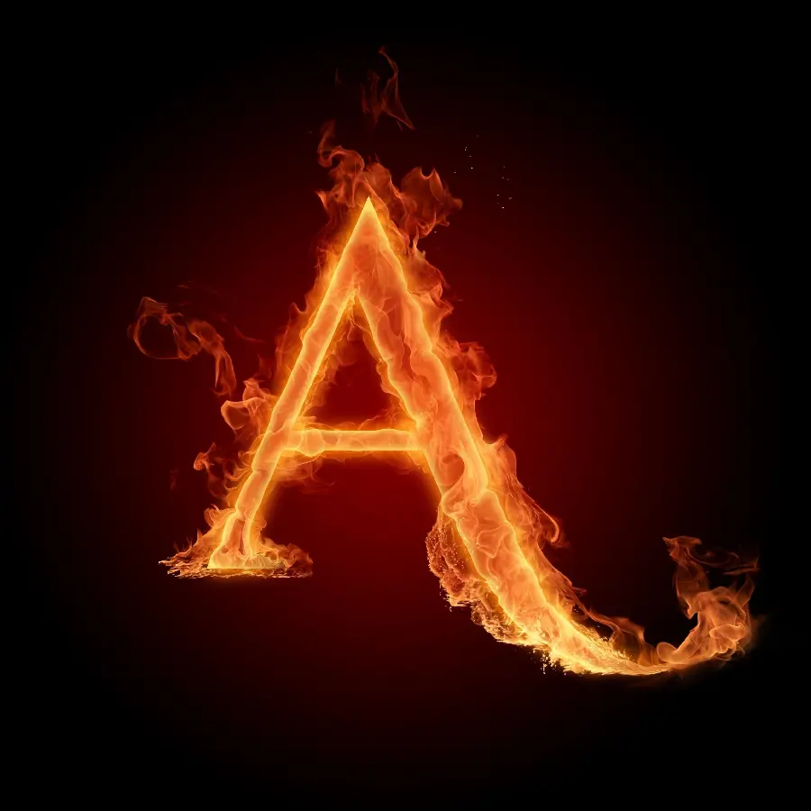 The most famous profile photo of the English letter A with a fiery theme