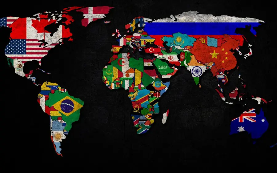 Free download of a unique world map photo with the design of the flags of different countries