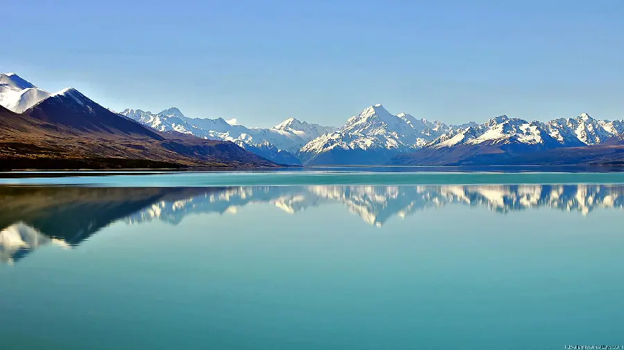 Winter Scenery Around the Lake in New Zealand with a Blue Theme
