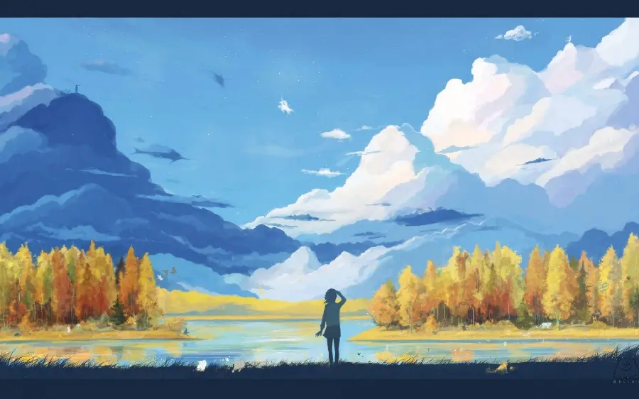 Magical background of the colorful and shiny game landscape for the desktop