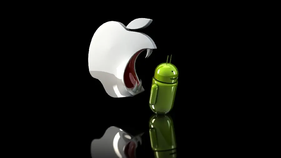 Download fantasy image of a bitten apple on a green Android in HD quality for Instagram