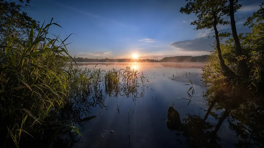 Download stock image for background of a lovely sunset on a lake with trees around it for those who like it special