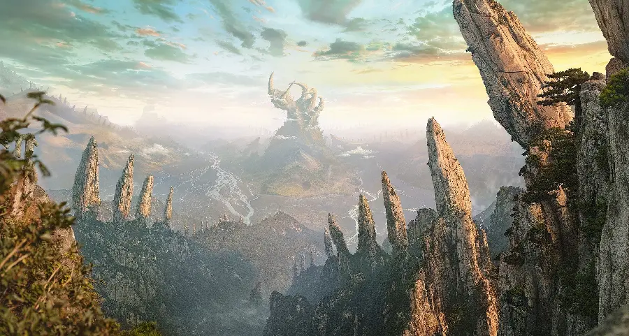 The newest wallpaper of the game scene of rocks in the fog for tablets