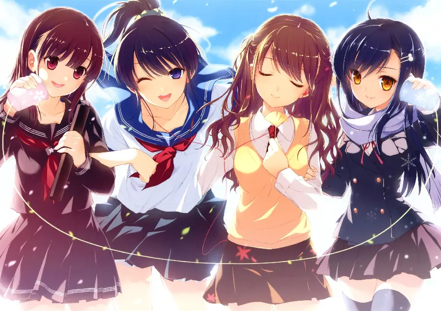 Sweet and funny anime photo of four handsome friends for group profile