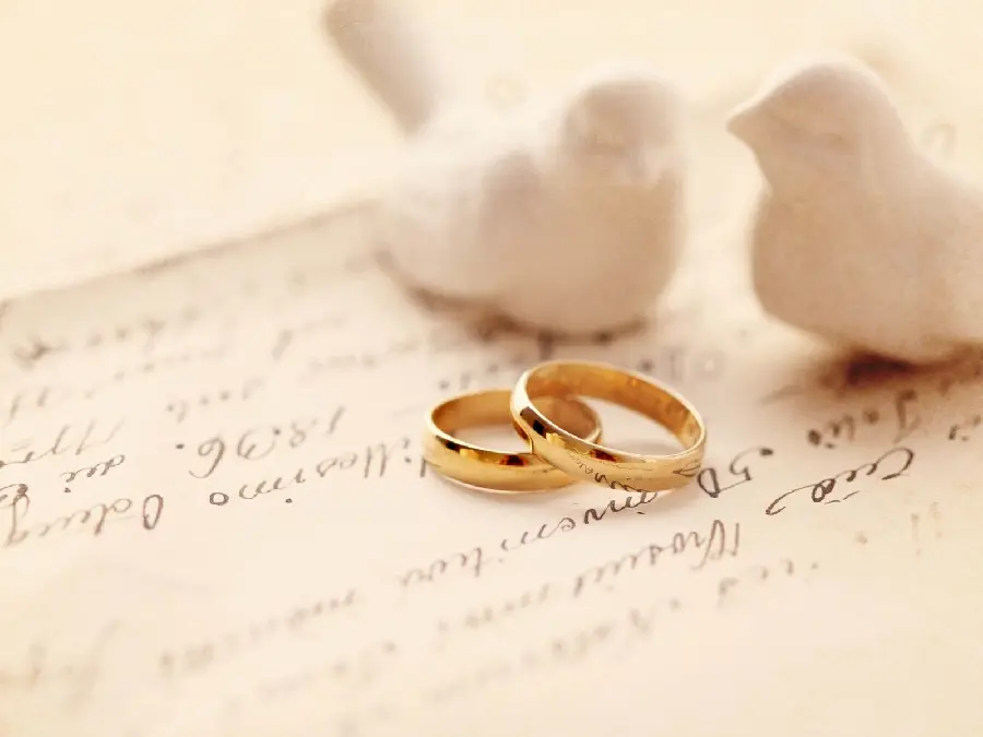 Today's profile photo of two golden rings of the bride and groom and white doves