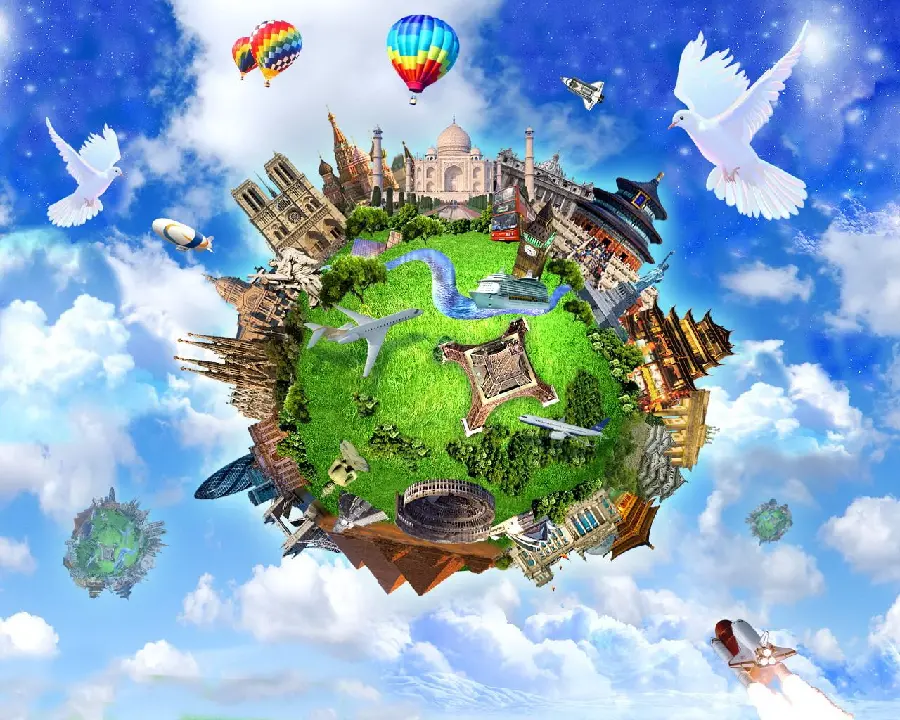 Photoshop layered image of a world tour advertisement poster