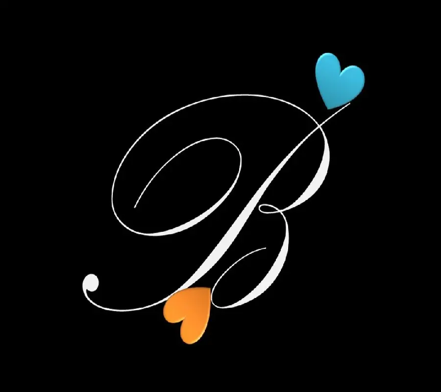 Incredibly beautiful typography of the letter B with a blue and orange heart for Instagram stories 