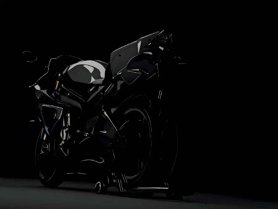 Fantasy image in total darkness of a black motorcycle