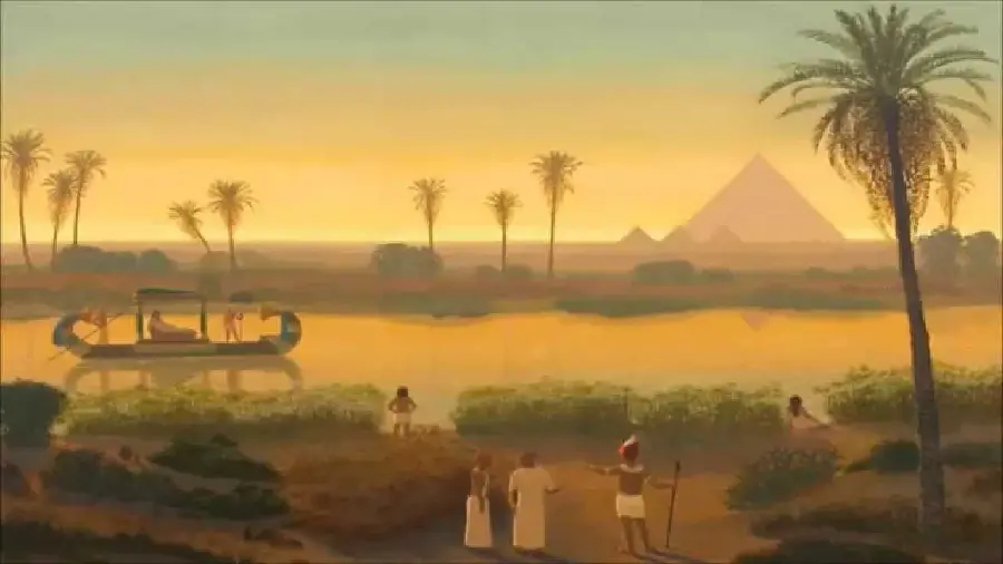 Ancient painting of the Nile River in Egypt with magical 8K details